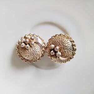 Vintage KRAMER NY Earrings Costume Jewelry Gold Plated  Mid-Century Clip-On